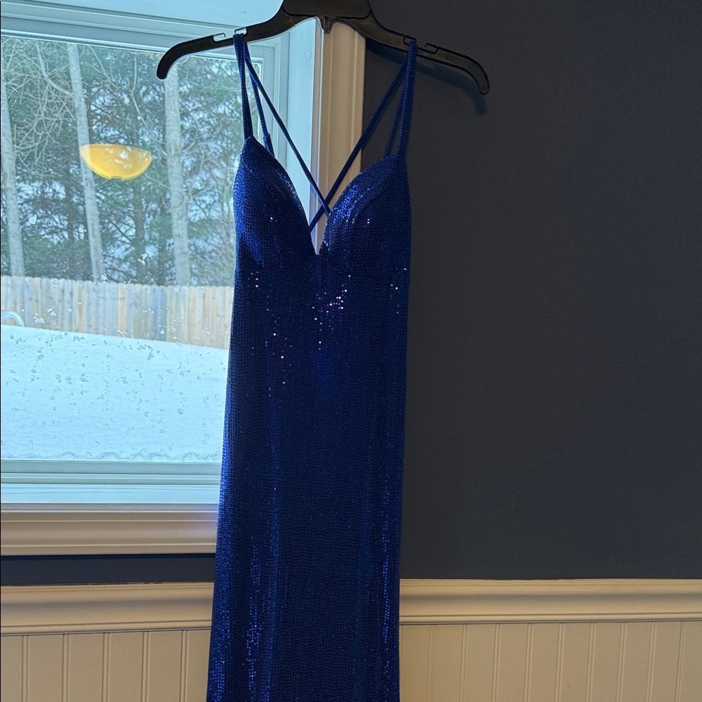 B Darlin Blue Sequin Prom Dress